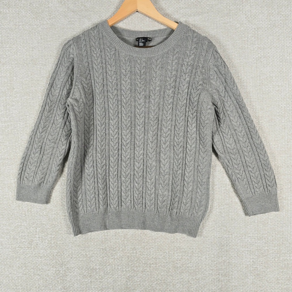 HM Basic Womens Gray Cable Knit Wool Blend Crew Neck Sweater Size‎ M
